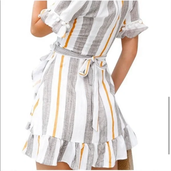 Saints + Secrets ruffle pom pom wrap dress - Picture 2 of 4